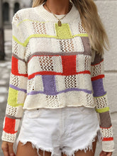 Load image into Gallery viewer, Openwork Color Block Round Neck Sweater