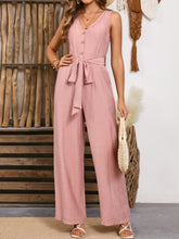 Load image into Gallery viewer, V-Neck Tie Waist Jumpsuit
