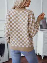 Load image into Gallery viewer, Checkered V-Neck Dropped Shoulder Sweater