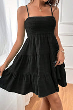 Load image into Gallery viewer, Black Smocked Textured Tiered Skater Dress