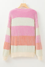 Load image into Gallery viewer, Pink Colorblock Textured Knit Bubble Sleeve Sweater