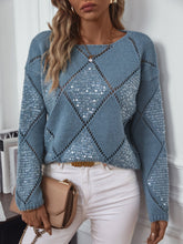 Load image into Gallery viewer, Openwork Round Neck Long Sleeve Knit Top