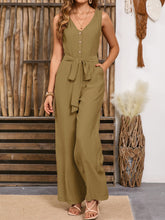 Load image into Gallery viewer, V-Neck Tie Waist Jumpsuit