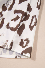 Load image into Gallery viewer, Khaki Leopard Print Split Neck Balloon Sleeve Blouse