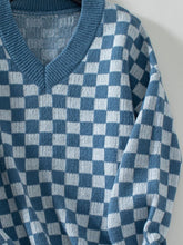 Load image into Gallery viewer, Checkered V-Neck Dropped Shoulder Sweater