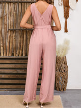 Load image into Gallery viewer, V-Neck Tie Waist Jumpsuit