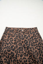 Load image into Gallery viewer, Brown Leopard Denim Frayed Split Denim Midi Skirt