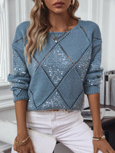 Load image into Gallery viewer, Openwork Round Neck Long Sleeve Knit Top
