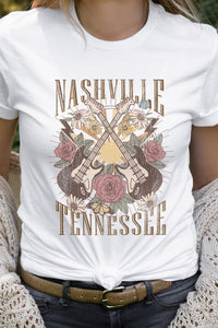 Nashville Tennessee Rose and Guitars Graphic Tee