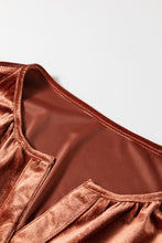 Load image into Gallery viewer, Chestnut Velvet Short Sleeve Shirred Waist Tiered Maxi Dress