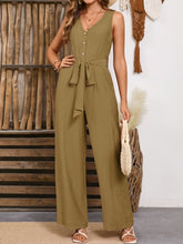 Load image into Gallery viewer, V-Neck Tie Waist Jumpsuit
