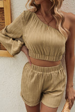 Load image into Gallery viewer, One-Shoulder Balloon Sleeve Crop Top and Shorts Set