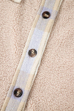 Load image into Gallery viewer, Smoke Gray Plaid Patchwork Collared Button-up Sherpa Long Coat