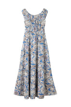 Load image into Gallery viewer, Blue Boho Paisley Print Off Shoulder Maxi Dress