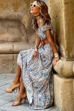 Load image into Gallery viewer, Blue Boho Paisley Print Off Shoulder Maxi Dress