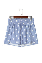 Load image into Gallery viewer, Sky Blue Polka Dot Print Shirred High Waist Casual Shorts