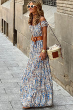 Load image into Gallery viewer, Blue Boho Paisley Print Off Shoulder Maxi Dress