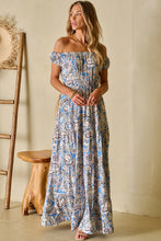 Load image into Gallery viewer, Blue Boho Paisley Print Off Shoulder Maxi Dress