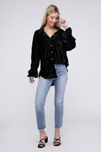 Load image into Gallery viewer, Wrinkle Effect Tiered Shirring Velvet Shirt