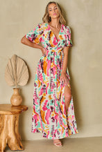 Load image into Gallery viewer, Pink Boho Tie-dye Print V Neck Maxi Dress