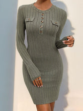 Load image into Gallery viewer, Decorative Button Round Neck Long Sleeve Dress