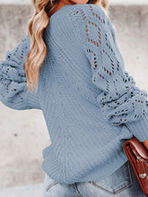 Load image into Gallery viewer, Openwork Round Neck Lantern Sleeve Sweater