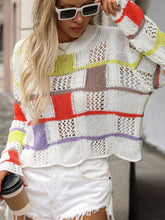 Load image into Gallery viewer, Openwork Color Block Round Neck Sweater