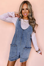 Load image into Gallery viewer, Dusk Blue Sleeveless U Neck Patched Pocket Denim Romper