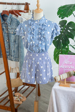Load image into Gallery viewer, Sky Blue Polka Dot Print Shirred High Waist Casual Shorts