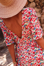 Load image into Gallery viewer, Red Floral Half Sleeve Deep V Neck Cutout Back Split Maxi Dress