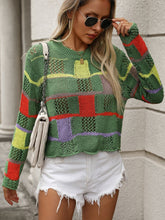 Load image into Gallery viewer, Openwork Color Block Round Neck Sweater