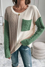 Load image into Gallery viewer, Color Block Round Neck Long Sleeve Sweater
