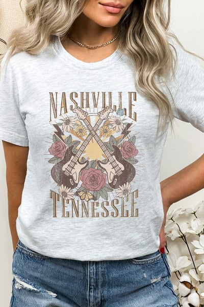 Nashville Tennessee Rose and Guitars Graphic Tee