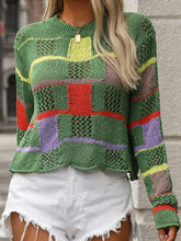 Load image into Gallery viewer, Openwork Color Block Round Neck Sweater