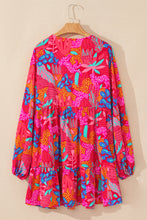 Load image into Gallery viewer, Rose Tropical Printed Lantern Sleeve V Neck Ruffled Plus Size Mini Dress