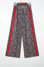 Load image into Gallery viewer, Brown Wild Leopard Print Contrast Lace Striped Detail Drawstring Pants