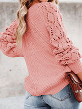 Load image into Gallery viewer, Openwork Round Neck Lantern Sleeve Sweater