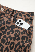 Load image into Gallery viewer, Brown Leopard Denim Frayed Split Denim Midi Skirt