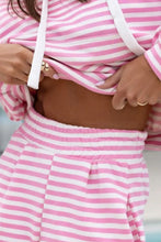 Load image into Gallery viewer, Drawstring Striped Hooded Top and Shorts Set