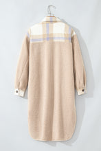 Load image into Gallery viewer, Smoke Gray Plaid Patchwork Collared Button-up Sherpa Long Coat