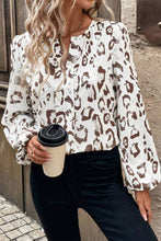 Load image into Gallery viewer, Khaki Leopard Print Split Neck Balloon Sleeve Blouse