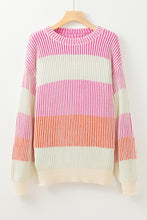 Load image into Gallery viewer, Pink Colorblock Textured Knit Bubble Sleeve Sweater