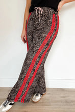 Load image into Gallery viewer, Brown Wild Leopard Print Contrast Lace Striped Detail Drawstring Pants