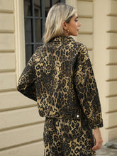 Load image into Gallery viewer, Pocketed Leopard Long Sleeve Denim Jacket