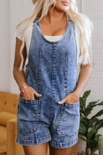 Load image into Gallery viewer, Dusk Blue Sleeveless U Neck Patched Pocket Denim Romper