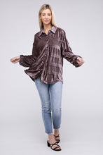 Load image into Gallery viewer, Wrinkle Effect Tiered Shirring Velvet Shirt