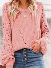 Load image into Gallery viewer, Openwork Round Neck Lantern Sleeve Sweater