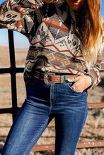 Load image into Gallery viewer, Brown Western Aztec Collared Button-up Sweatshirt
