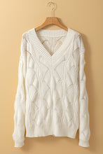 Load image into Gallery viewer, Beige Hollow Out Knit V Neck Drop Shoulder Sweater