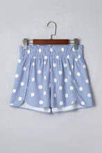 Load image into Gallery viewer, Sky Blue Polka Dot Print Shirred High Waist Casual Shorts
